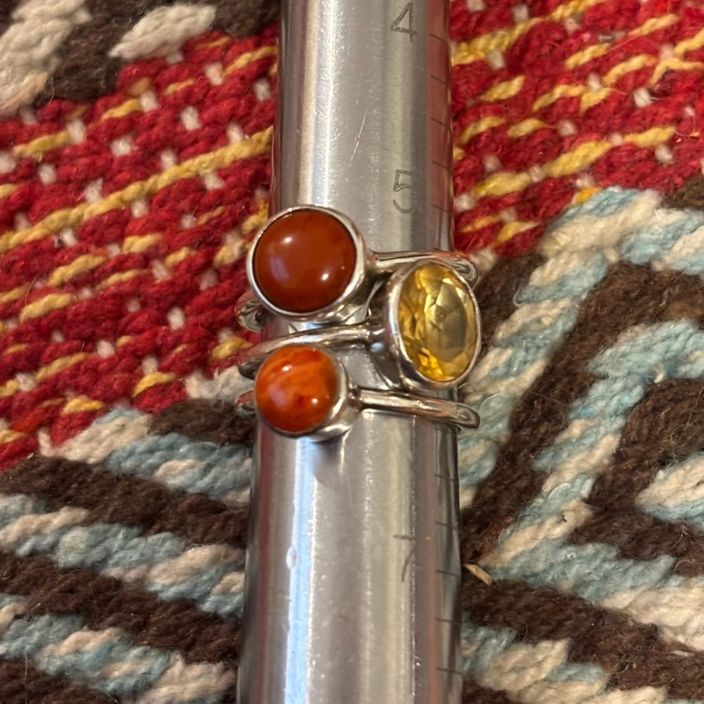 Trio of Sterling Silver Rings with stones, size 6